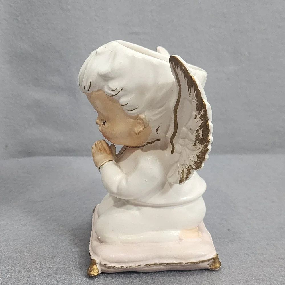Vintage Lefton Praying Angel Planter White Gold Trim Japan Cherub‎ 5.5in